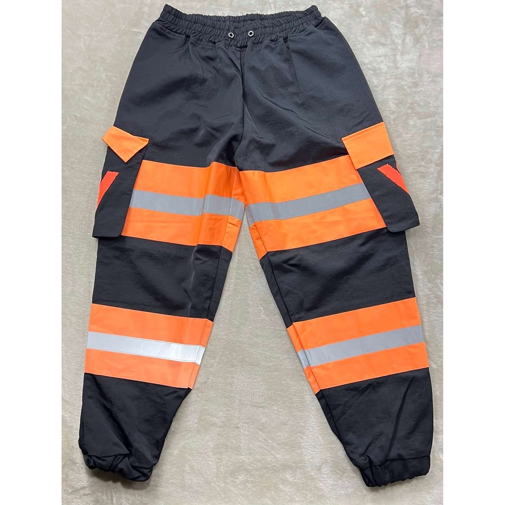 GUC Vibrate Black Cargo Joggers Orange Reflective Stripe Techwear Pants V8 Logo